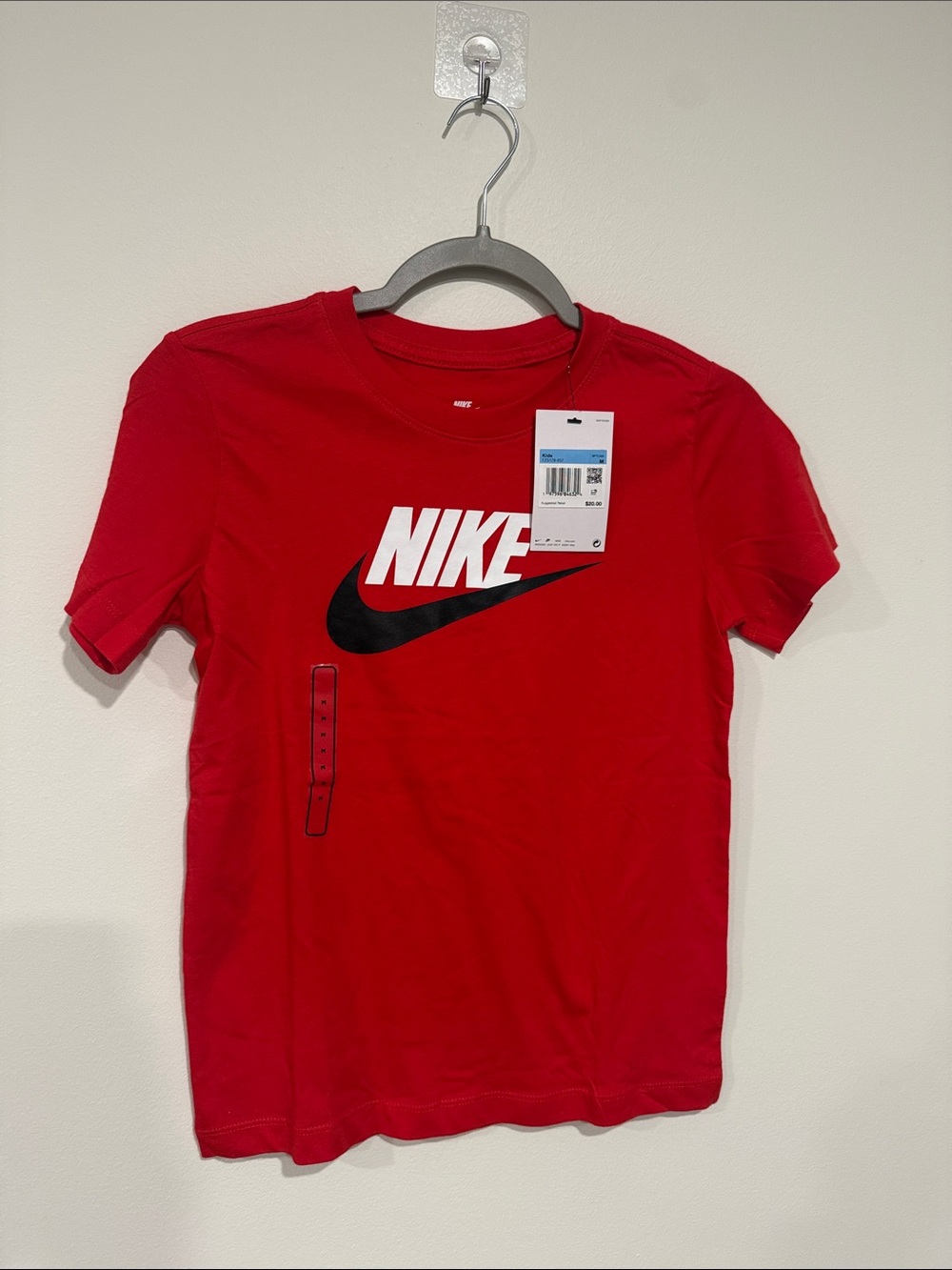 Nike Red Tee with White Wordmark and Black Swoosh
